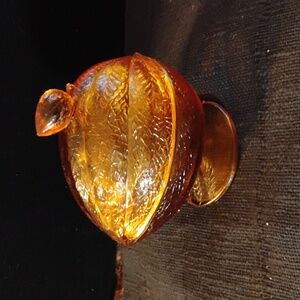 Vintage L.E. Smith Amber Footed Glass Melon Candy Dish RARE Mid-Century Modern